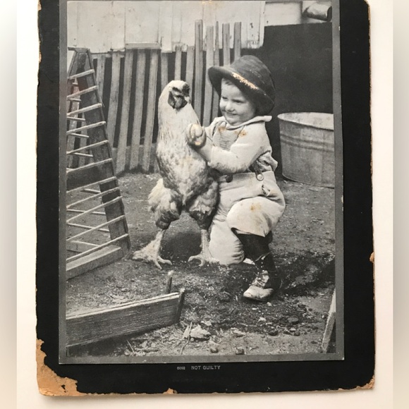 Vintage Embossed old photograph Farm Boy and Chicken with cardboard backing 2D - Picture 2 of 4